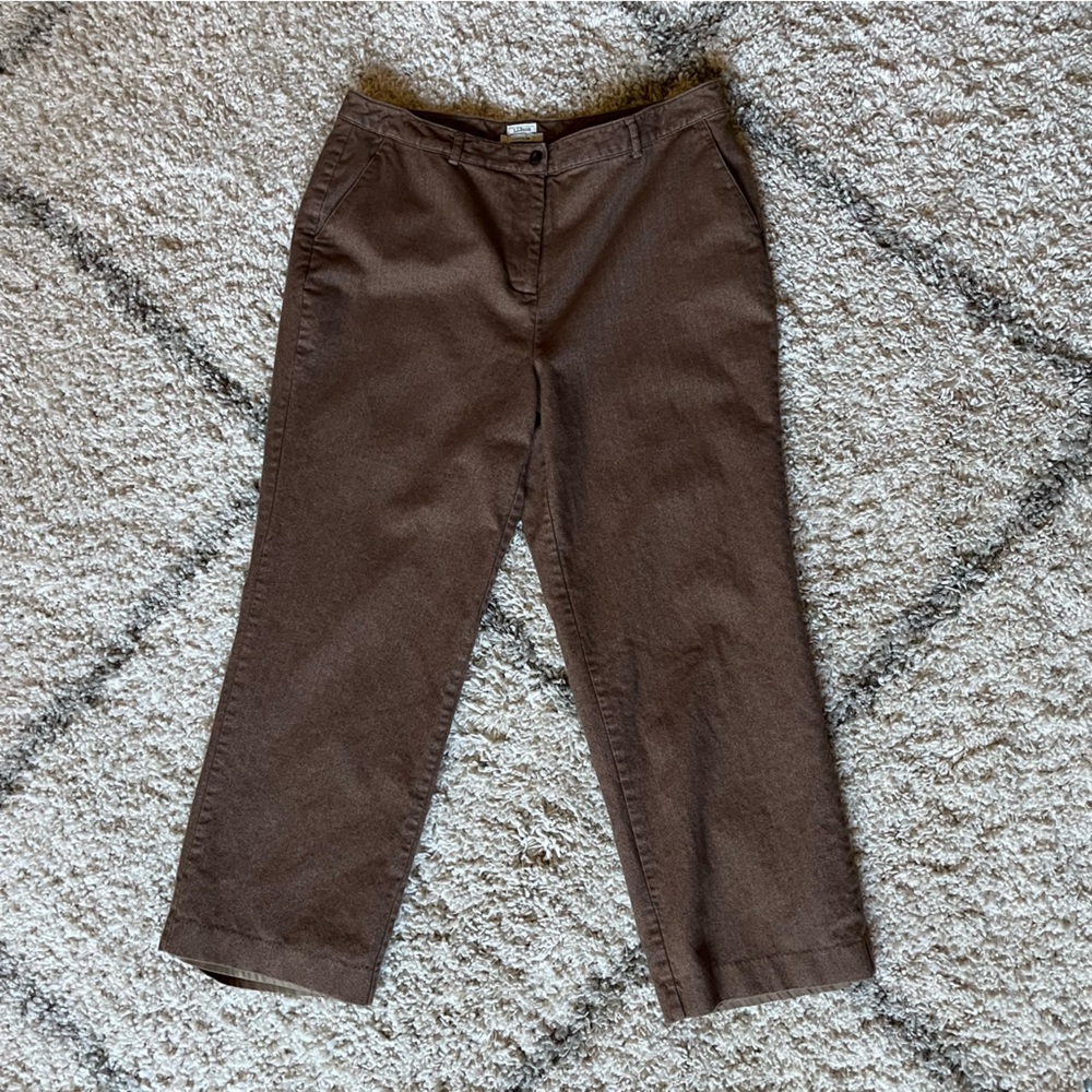 L.L. Bean Women's Herringbone Brown Trousers Size 18